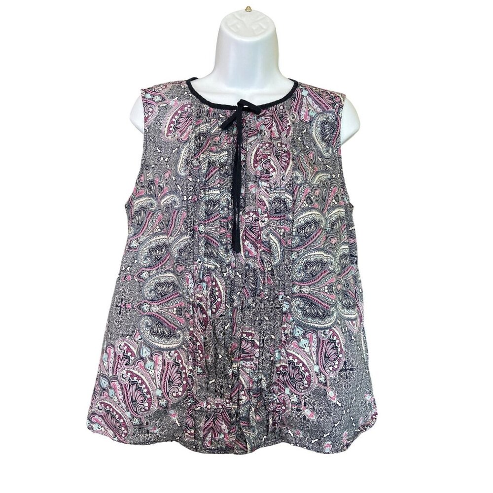 Tommy Hilfiger Womens Sleeveless Tuxedo Blouse L Purple Paisley Cottagecore